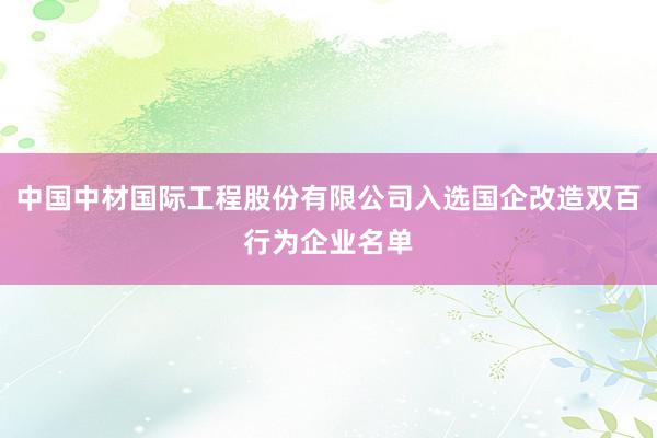 中国中材国际工程股份有限公司入选国企改造双百行为企业名单